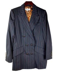 Escada Sz 40 US 10 Medium Blazer Jacket Pinstripe Black Wool Silk Career CHIC